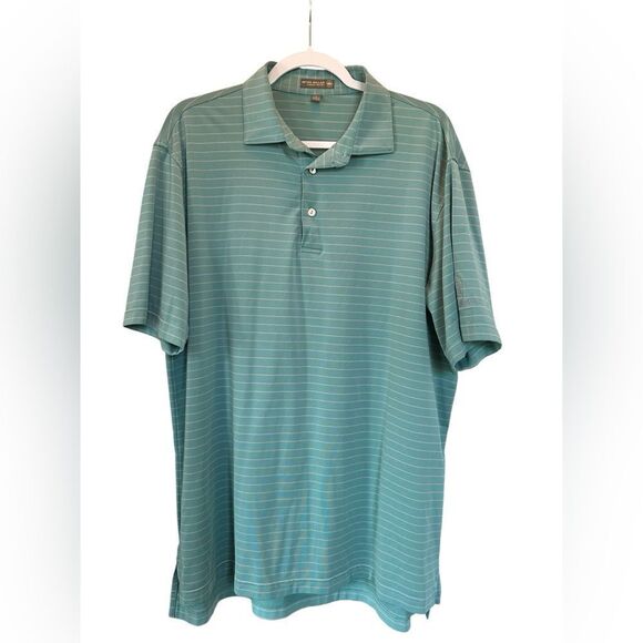 Peter Millar Crown Cool Striped Polo Shirt‎ Turquoise Blue White L - Picture 1 of 8